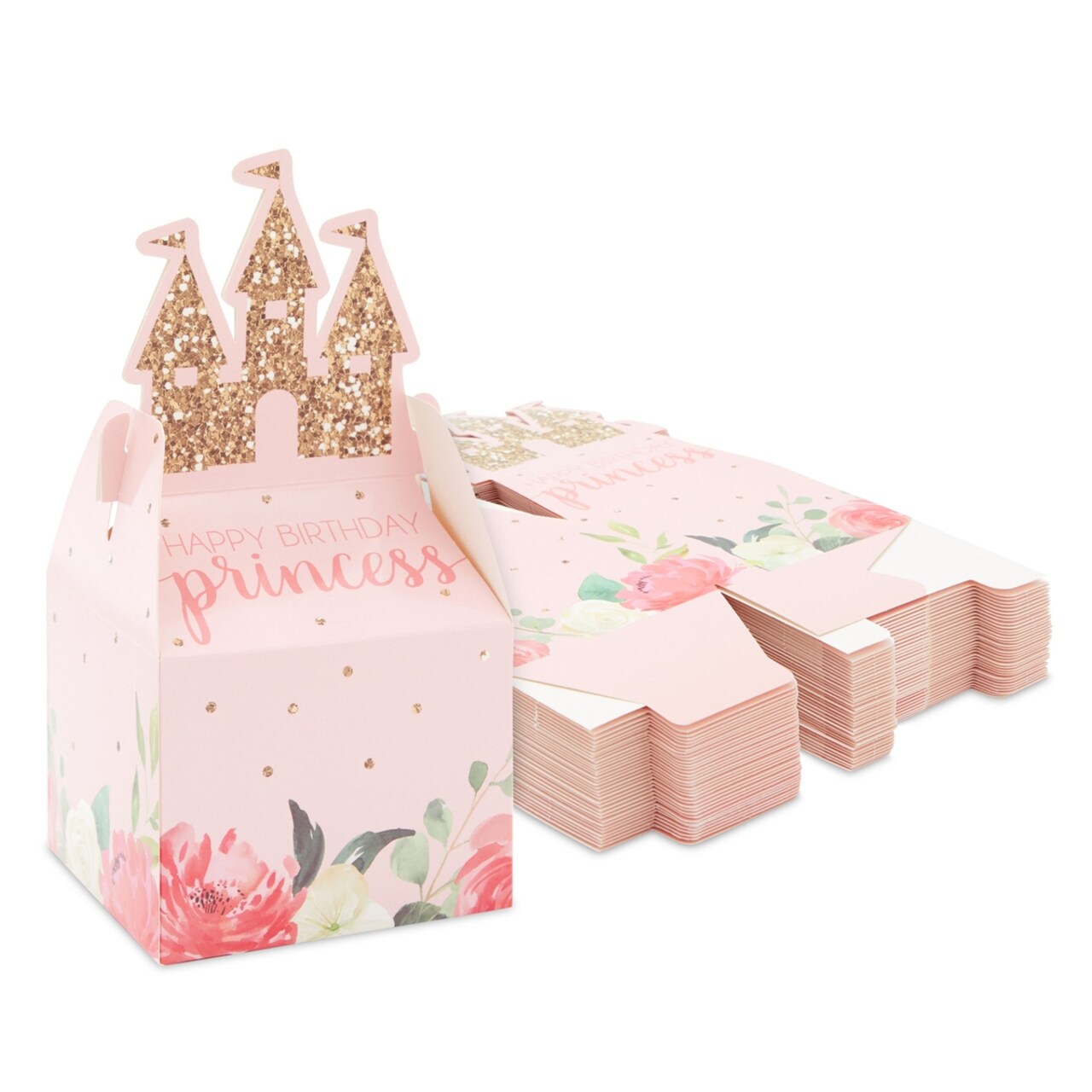 36 Pack, Mini Princess Castle Pink Party Favor Boxes for Girls Birthday (3.5 x 3.5 x 7.5 in)